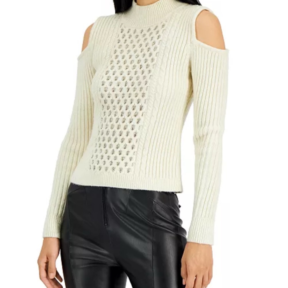 Donna Karan Off-Shoulder Cream Sweater